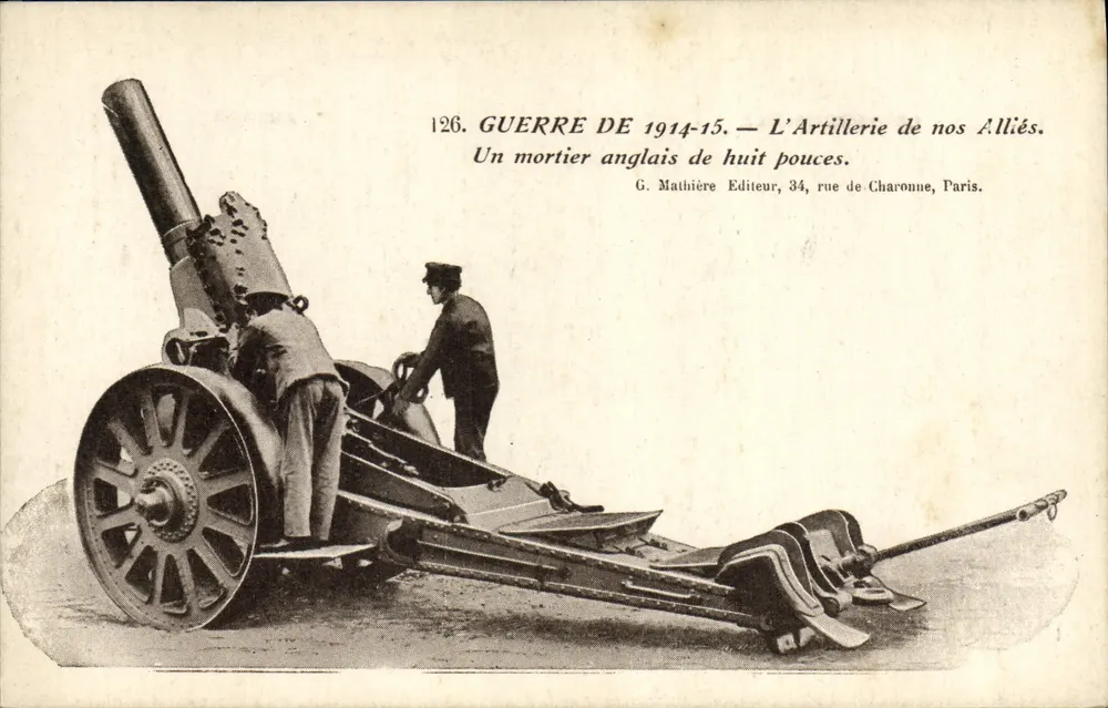 Alliierte Artillerie — Ein achtzölliges britisches Mörser — G. Mathière, Paris - Vorderseite
