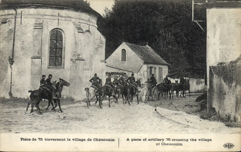 75-mm-Geschütz, das durch das Dorf Chauconin fährt — Verlag E.P.D. - Vorderseite