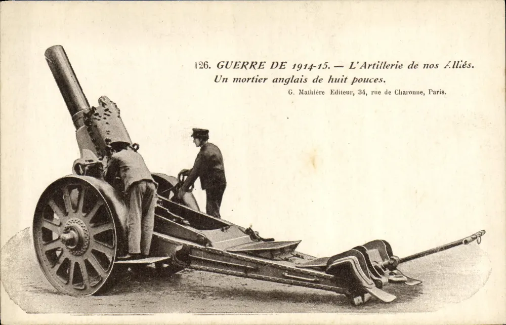 Alliierte Artillerie — Ein achtzölliges englisches Mörser — G. Mathière, Paris - Vorderseite
