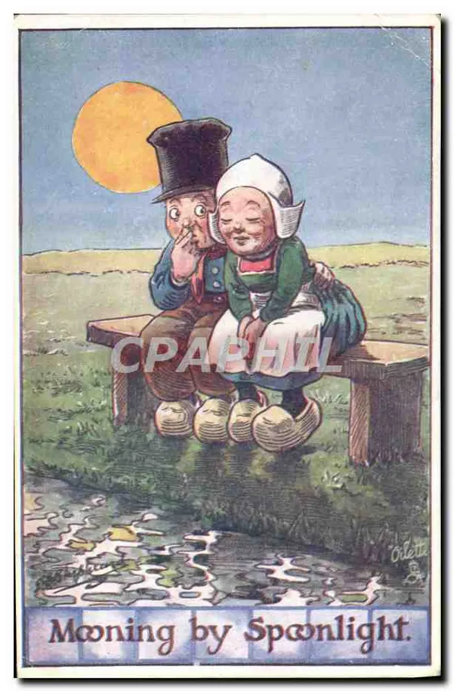 Zwei Personen in niederländischer Tracht — Mooning by Spawnglight — Oilette, Serie II, Tuck's Post Card - Vorderseite