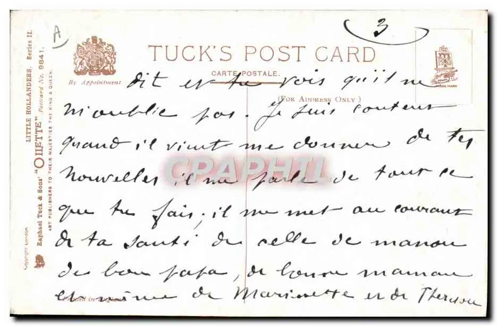 Zwei Personen in niederländischer Tracht — Mooning by Spawnglight — Oilette, Serie II, Tuck's Post Card - Rückseite