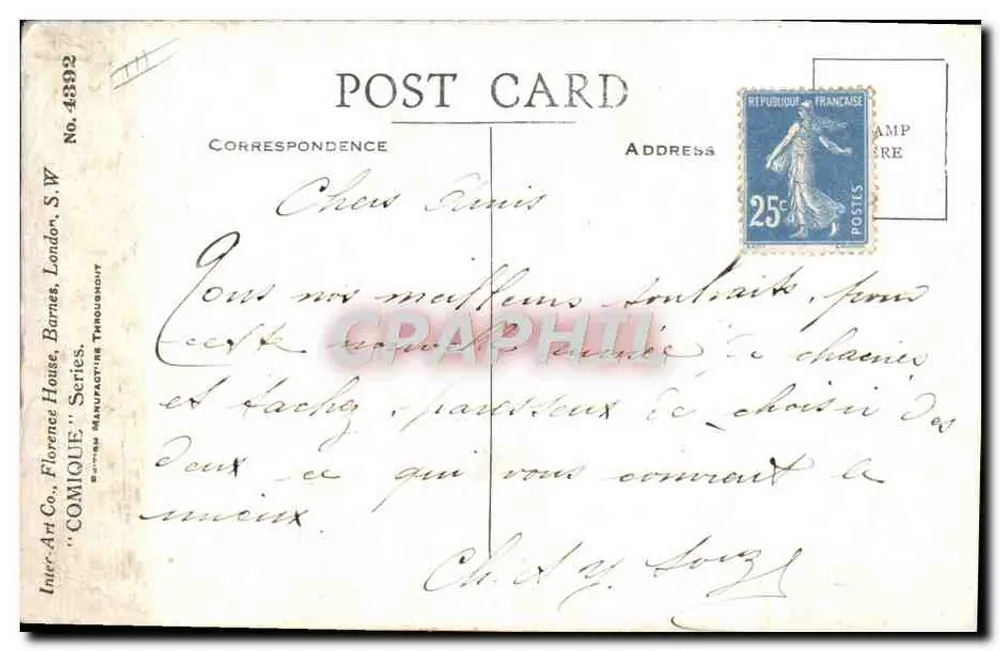 Enfants à la plage — scène de bain — éditeur 'Comique Art Co.' n°4392 - Rückseite