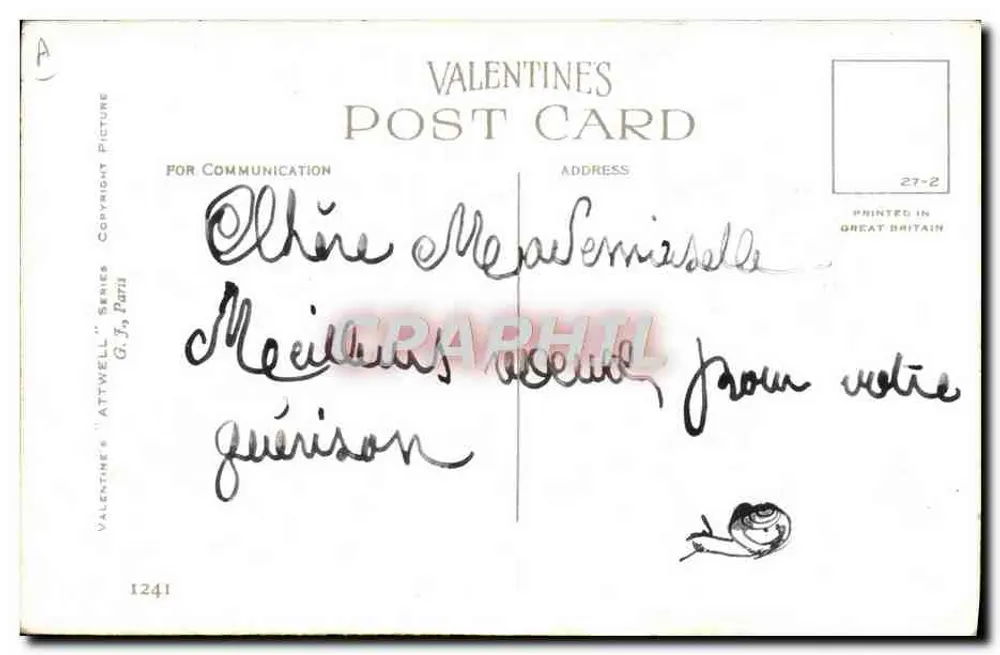 Kinder, die ihre Kleidung flicken — G. J. Attwell, Serie 'Valentines', Nr. 1241 - Rückseite