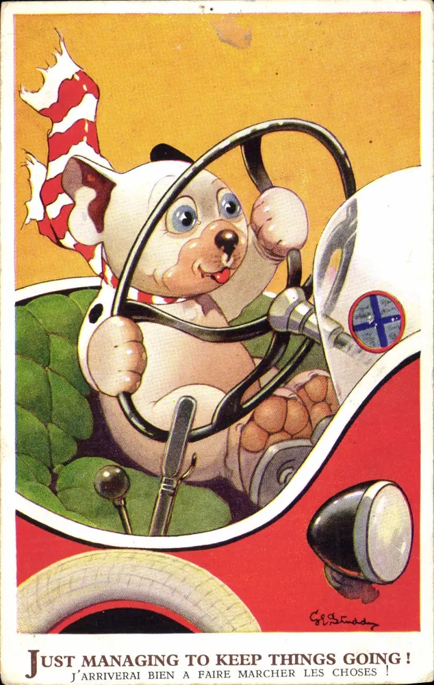 Hundeführer — rote Auto — Valentine's Postcards, n° 2428 - Vorderseite