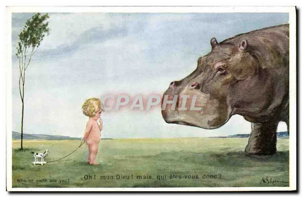 Kind mit Nilpferd — humorvoller Szene — Alphonse Daudet, Nr. 875 - Vorderseite
