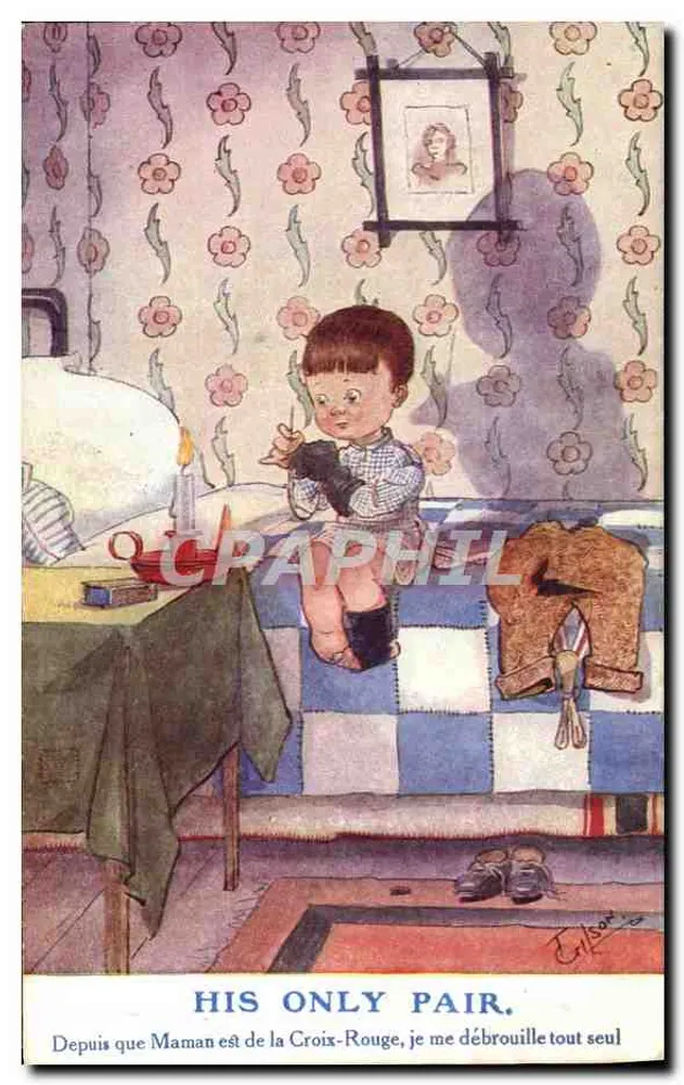 Kind allein in einem Zimmer — gedruckter Text und Zeichnung — Verlag: E. Lefebvre, n° 303 - Vorderseite