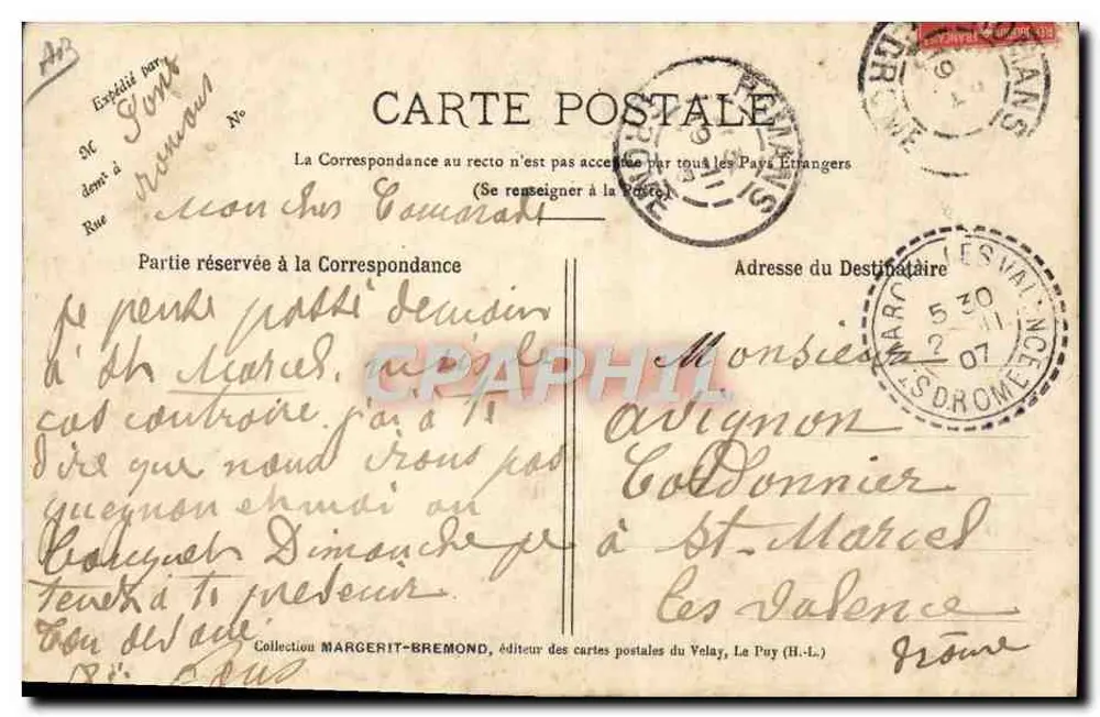 Tipo do Camponês Cévenol, retornando do Mercado — "LE VELAY ILLUSTRÉ" n°308 — Cliché M. B. - Verso