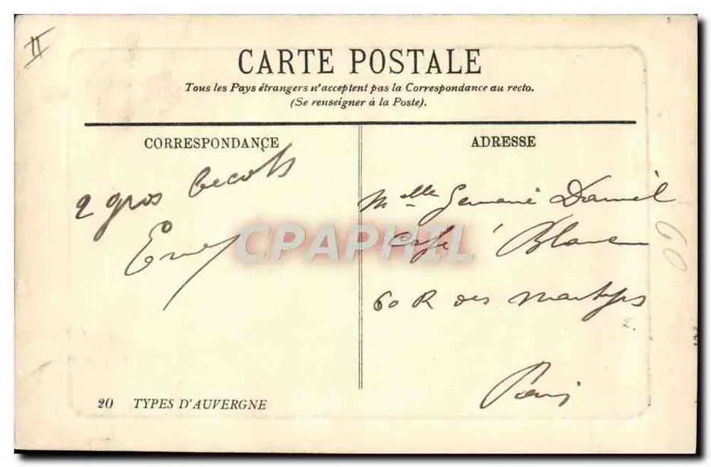 Tipos da Auvergne — A Bourrée — Editor Tipos da Auvergne, n°20 - Verso