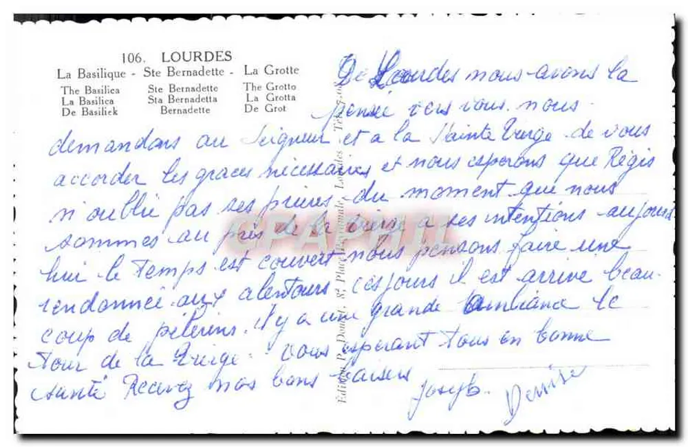 Lourdes — A Basílica, a Gruta e Santa Bernadette — Edição P. Douard, n°106 - Verso