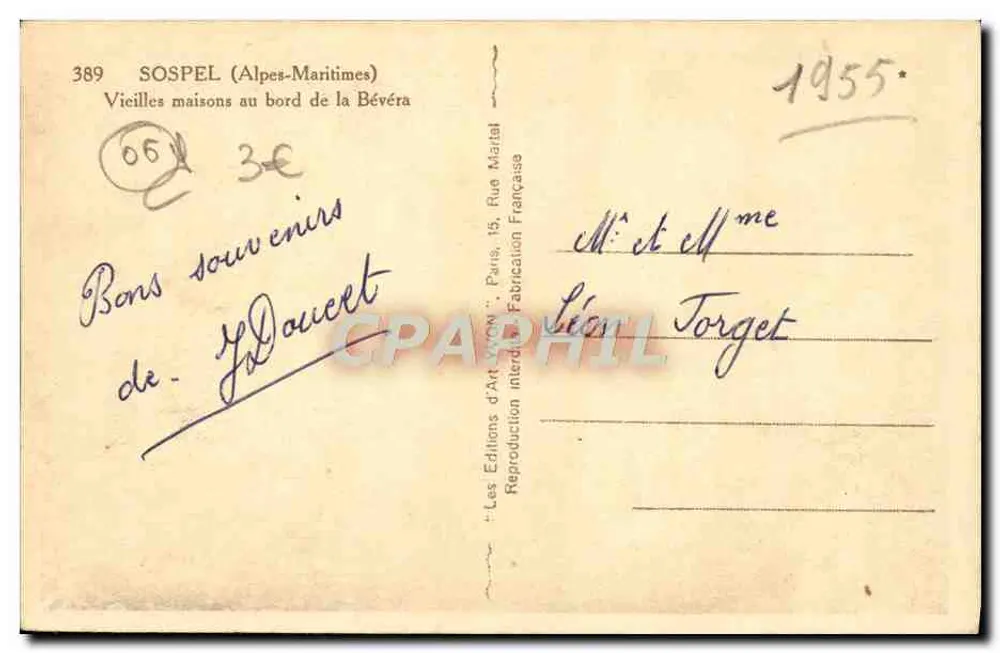 Sospel (Alpes-Maritimes) — Alte Häuser am Ufer der Bévéra — Éditions d'Art VYON, Paris - Rückseite
