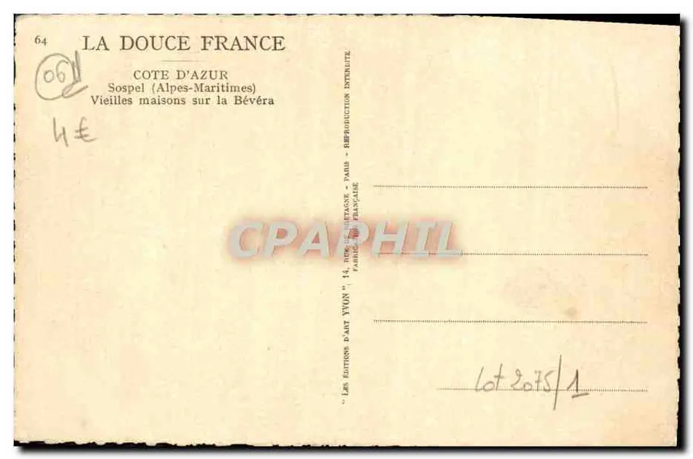 Sospel (Alpes-Maritimes) — Velhas casas na Bévéra — Edição Yvon - Verso