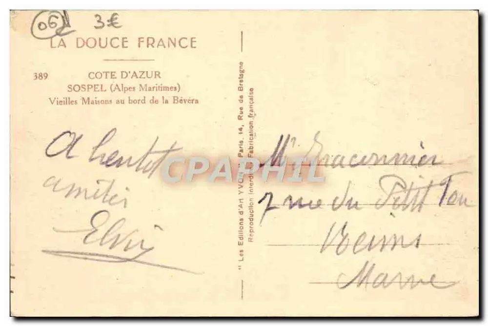 Sospel — Alte Häuser am Ufer der Bévera — Les Éditions d'Art Yvan, Paris - Rückseite