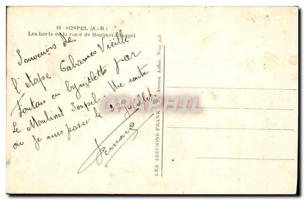 Die Kurven der Straße von Moulinset nach Sospel — Les Éditions Arther, Nice - Rückseite