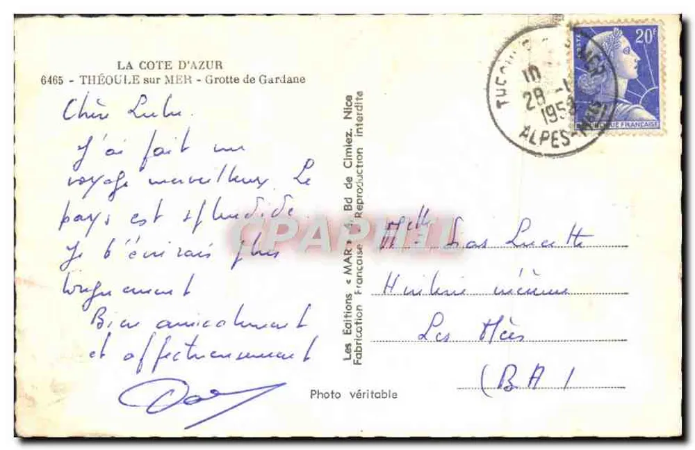 Théoule-sur-Mer — Gruta de Gardane — Edições MARA - Verso