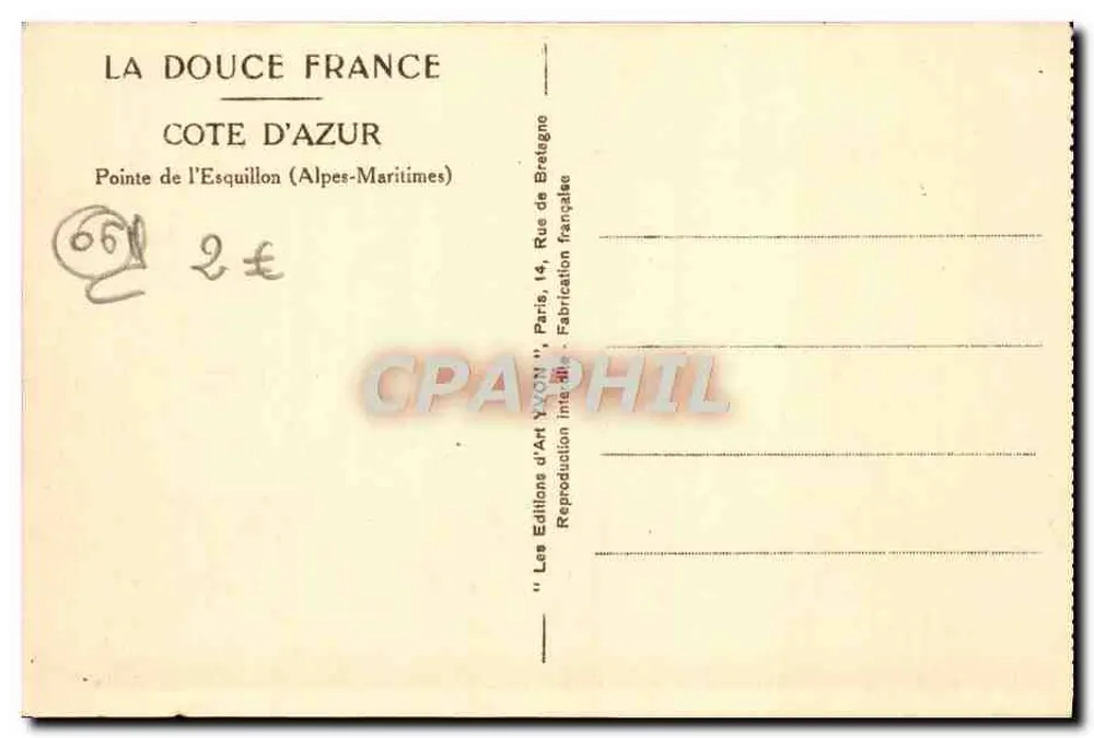 Ponta do Esquillon — Alpes-Maritimes — Les Editions d'AH YVON, Paris - Verso
