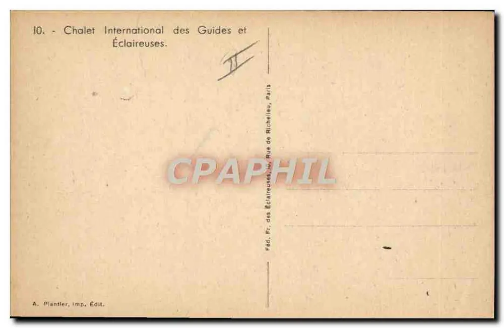 Internationales Chalet für Guides und Pfadfinder — Schneeberg — Verleger A. Plantier, Paris - Rückseite