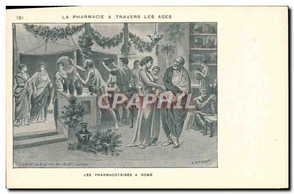 Die Pharmacotribes in Rom — Serie 'Die Apotheke durch die Jahrhunderte' — Herausgeberin Madame Ao. Goy, Dekoration von D. Dechomet - Vorderseite