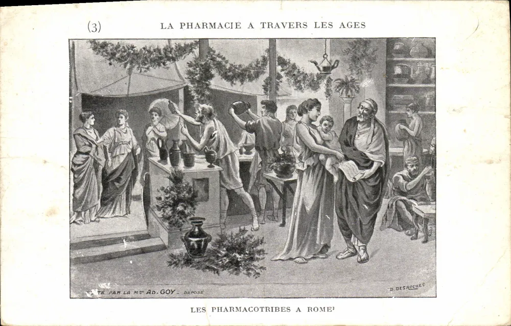 Die Pharmacotribes in Rom — Serie 'Die Apotheke durch die Jahrhunderte' — Ad. Goy, D. Des Roches - Vorderseite
