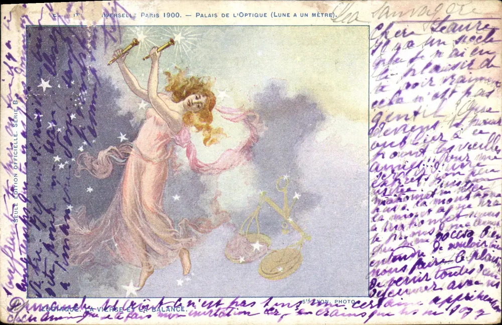 Die Jungfrau und die Waage — Averselle Paris 1900 — Palais de l'Optique (Mond im Meterabstand) — Offizielle Serie — Sibylle Lyon Photo - Vorderseite