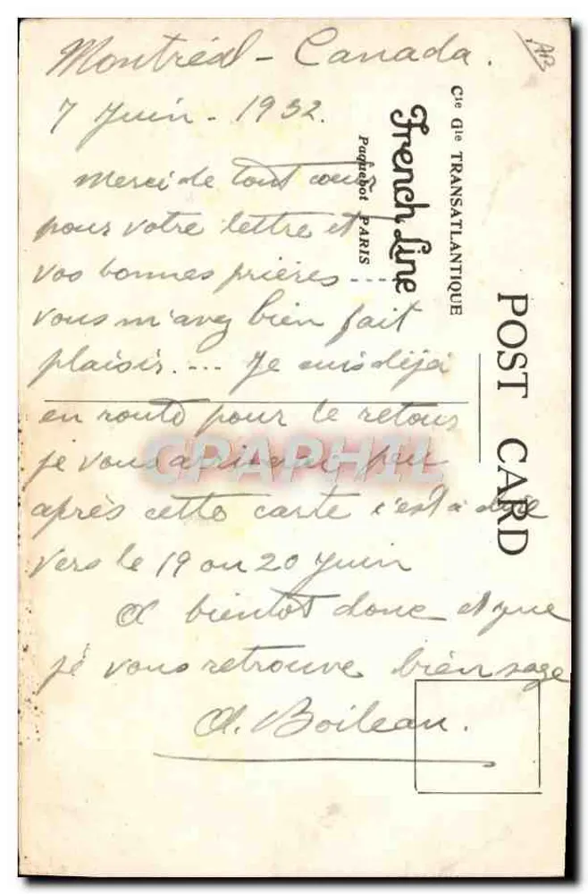 Navio de passageiros "Paris" — ilustração — editor desconhecido, número de série não visível - Verso