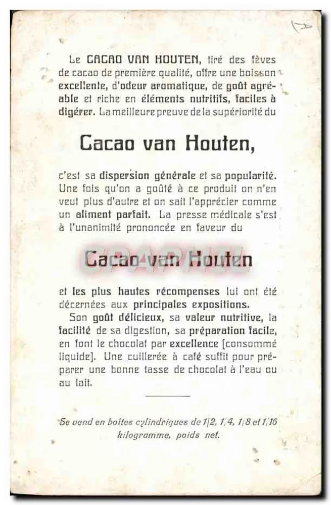 Cacao Van Houten — Publicidade comercial — Cacao Van Houten - Verso