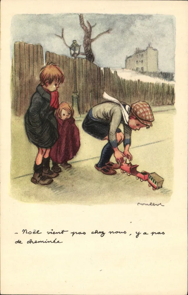 Dzieci grające z pociągiem — ilustracja Noulèvre — Ligue Nationale Contre le Taudis - Awers