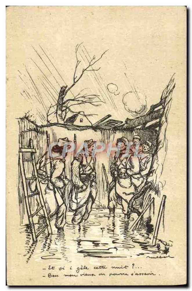 RegenSzene — Soldaten in einer überschwemmten Straße — Poulbot n°44, Verlag A. Ternois - Vorderseite