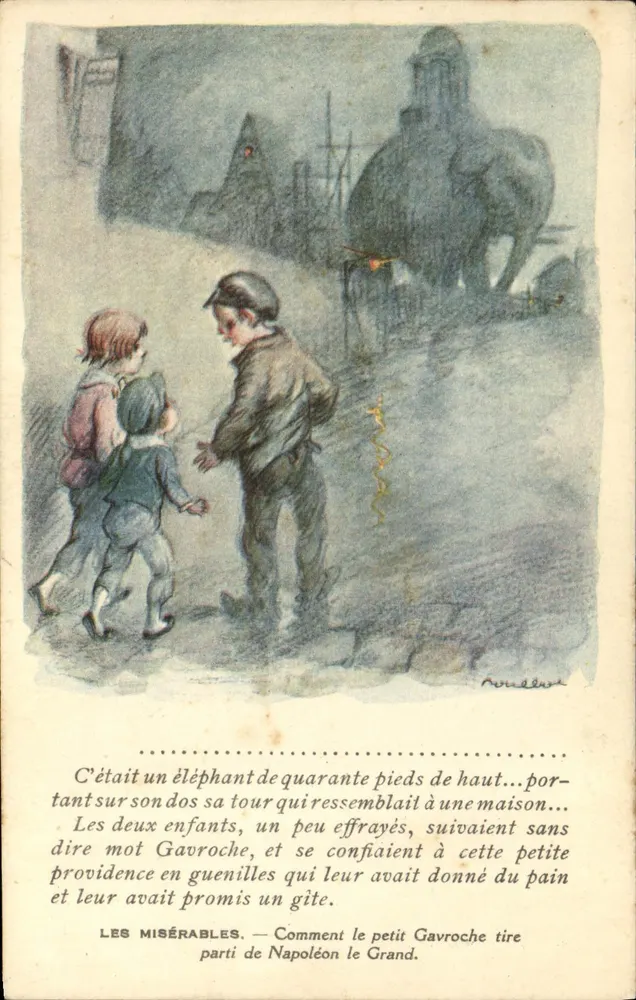 Les Misérables — Comment le petit Gavroche tire parti de Napoléon le Grand — éditeur Néan Chacroue, Paris - Recto