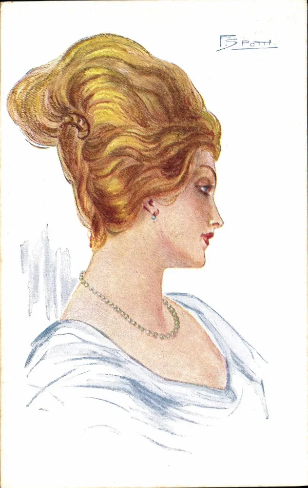 Porträt einer Frau — Profil — F. Pott, Verlag Revís, Serie N. 28 - Vorderseite