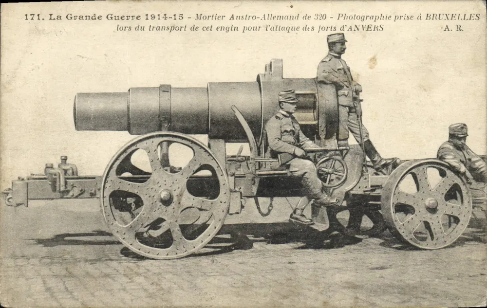 Austro-Deutscher 320-Mörser — Der Große Krieg 1914-15 — Foto aufgenommen in BRUXELLES — A. R. - Vorderseite