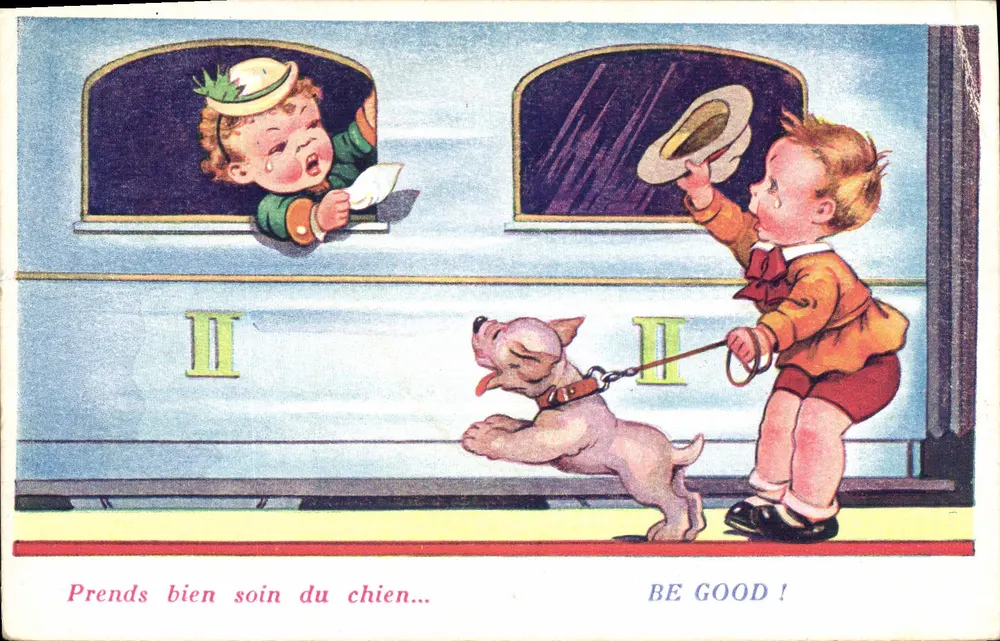 Kind und Hund am Bahnhof — Selco Baby Serie - Vorderseite