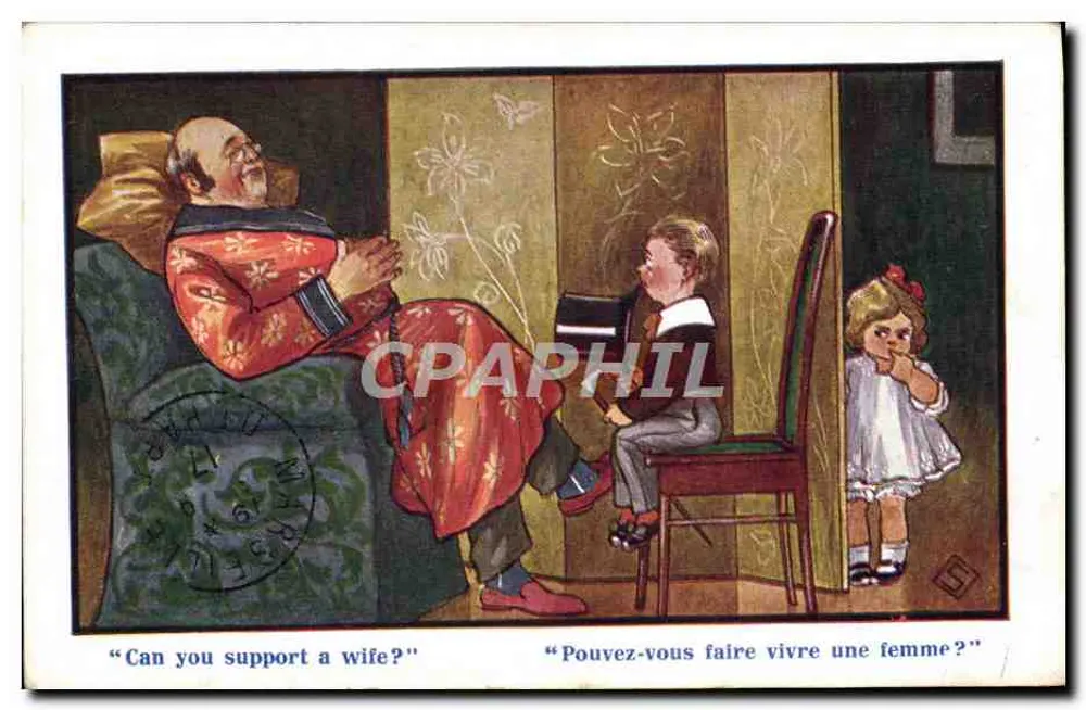 Ein Mann in einem roten Kleid — Frage zur Unterstützung einer Frau — Inter-Art Co. London - Vorderseite