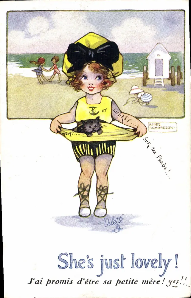 Kleine Mädchen im gelben Badeanzug — Strand — Agnes Richardson, n°15 - Vorderseite