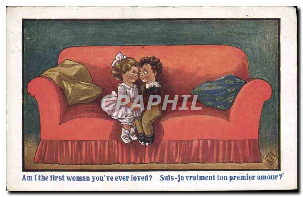 Kinder auf dem Sofa — Bin ich die erste Frau, die du je geliebt hast? Suis-je vraiment ton premier amour? — Verlag S. W. Gordon, Nr. 779 - Vorderseite