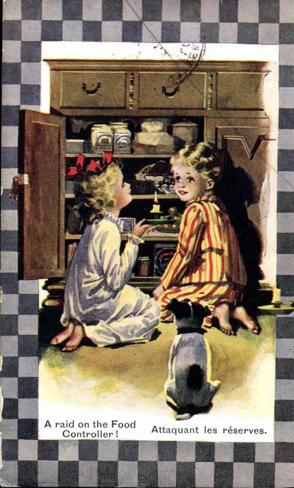 Zwei Kinder greifen die Vorräte an — Ein Raubzug beim Lebensmittelkontrolleur! — Letter-Art Co. Nr. 2066 - Vorderseite