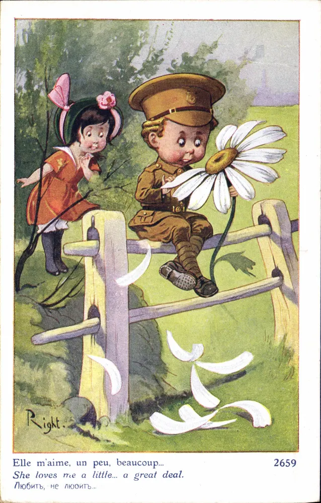 Junge in Militäruniform und kleines Mädchen — Illustration von R. Right — n° 2659 - Vorderseite