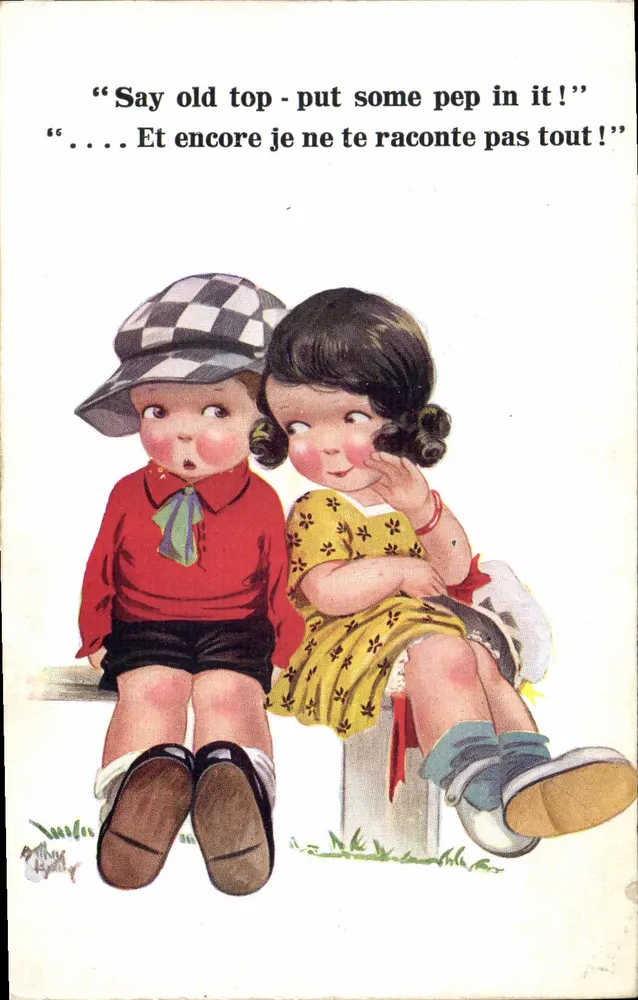 Kinder sitzen — humoristische Illustration — Inter-Art Co. "COMIQUE" Serie n°4227 - Vorderseite