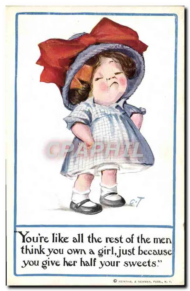 Mädchen mit Schleifenhut — humoristische Illustration — Reinthal & Newman, N.Y. - Vorderseite