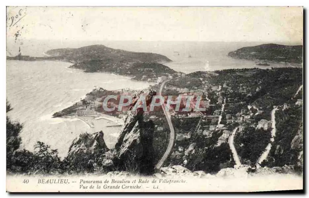 Beaulieu — Panorama von Beaulieu und Hafen von Villefranche. Blick auf die Grande Corniche — LI - Vorderseite