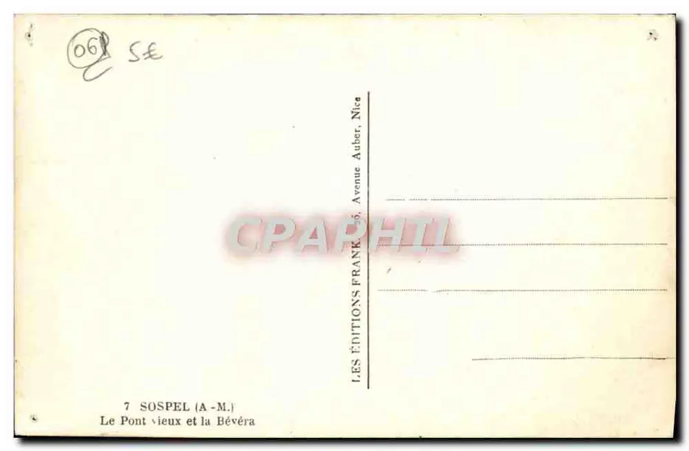 Sospel (A-M.) — Le Pont vieux et la Bévéra — Éditions Frank, Nice - Rückseite