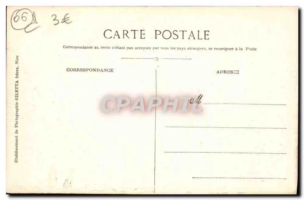 Théoule — Arco da Agulha, Estérel — Edição Giletta, fot. Nice, n° 567 - Verso