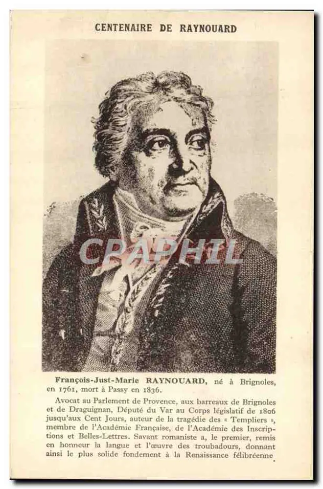 François-Just-Marie Raynouard — Centenar von Raynouard - Vorderseite