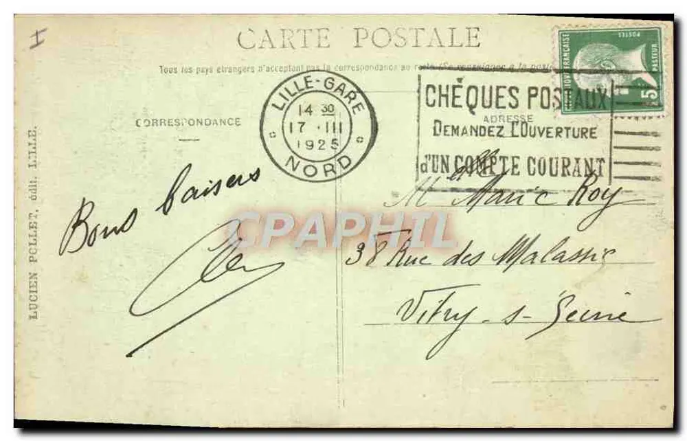 Lille - Monument Pasteur — Edição P. L. n°17 - Verso