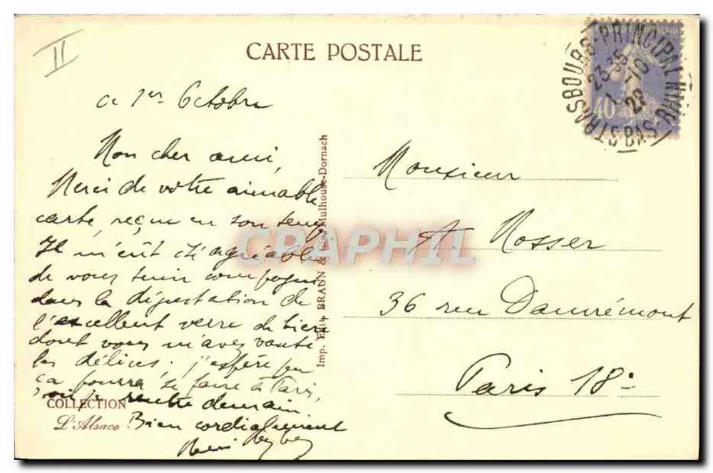 Estrasburgo — Monumento Pasteur e a Universidade — Imp. Wulthouze-Dornach n°1431 - Verso