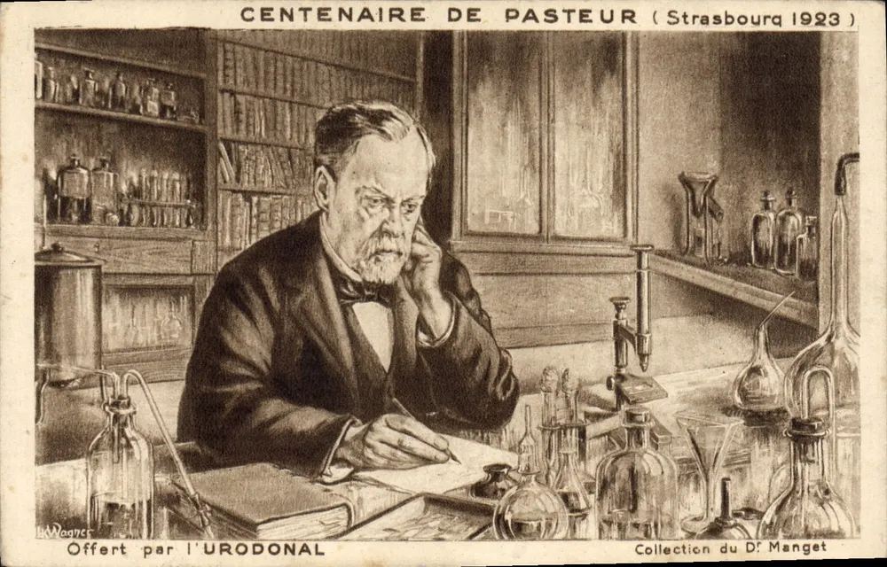 Pastore nel suo laboratorio — Centenario di Pasteur (Strasburgo 1923) — Offerta da Urodonal - Recto