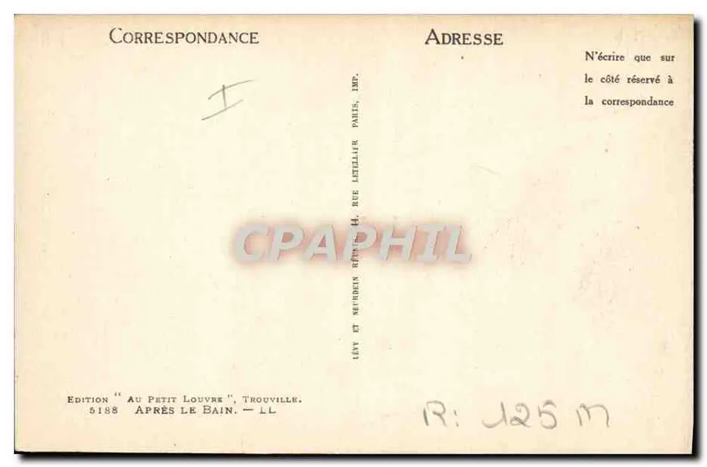 Vrouw in badpak — op rotsen — Uitgave 'Au Petit Louvre', Trouville, n°5188 - Achterkant