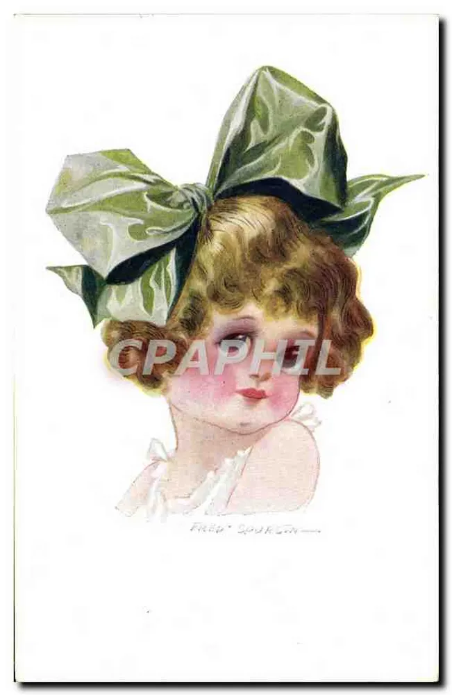 Junge Mädchen mit großem grünem Schleifchen — Fred Suckow — G. A. & Co. Ltd. Serie Nr. 208 - Vorderseite