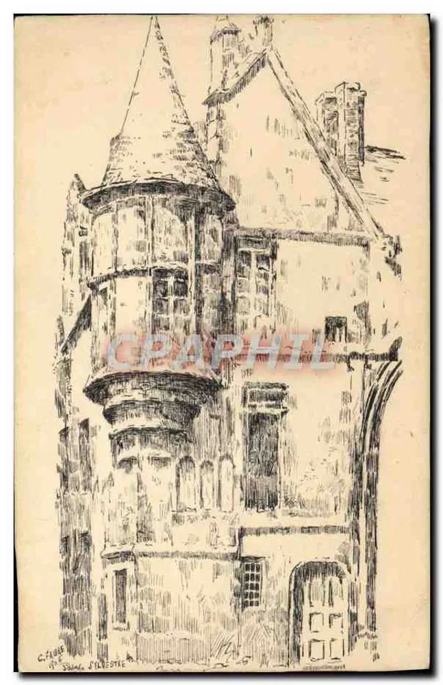 Castelo de Salignac-Silvestre — desenho a tinta — C. Fable - Frente