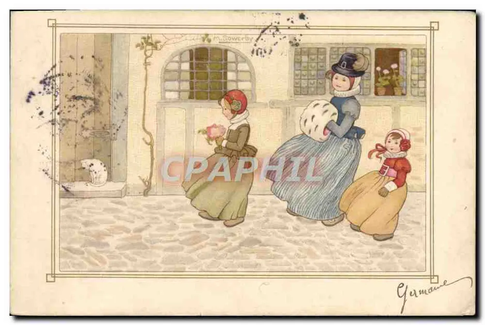 Frauen und Kinder in einer gepflasterten Straße — Illustration von Herrn Sowerby — Verlag Gérmane - Vorderseite