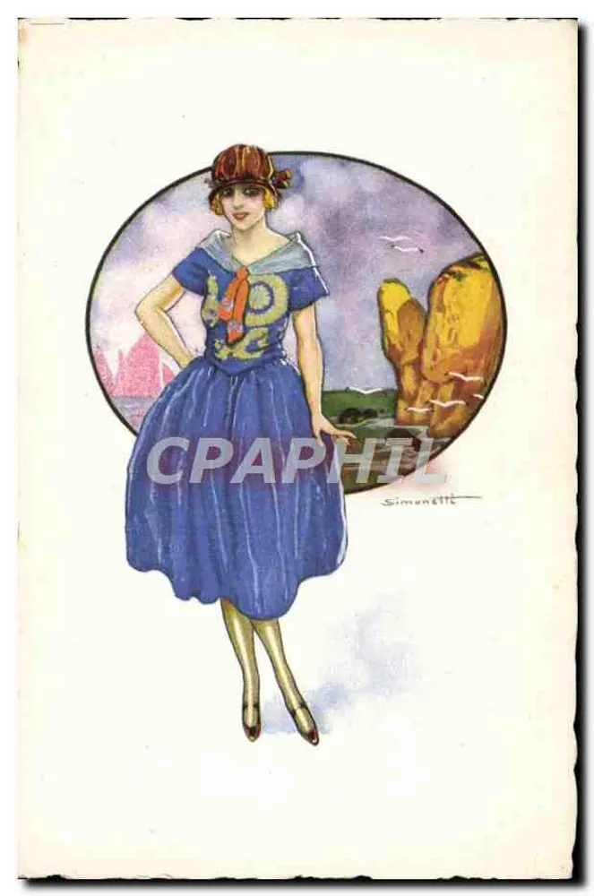 Frau in blauer Robe — Illustration von Simonette — Verlag Simonette, Nr. 611 - Vorderseite